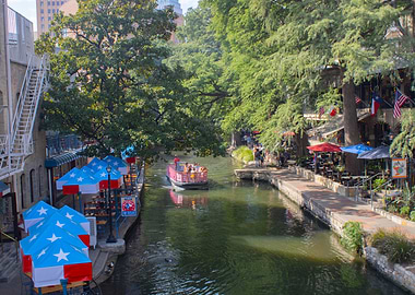San Antonio Riverwalk with a pink shuttle