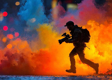 Running Photographer in Explosive Color