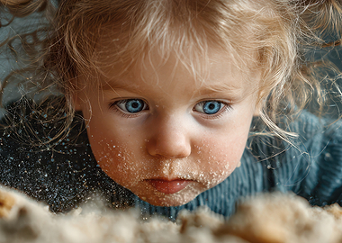 Child with sand on face