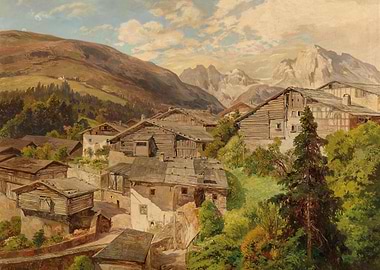 Alpine Village Landscape Painting