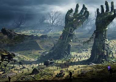 Giant Hands Landscape with People