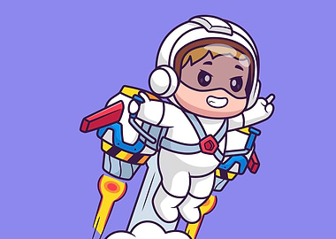Cartoon Astronaut with Jetpack on Purple Background