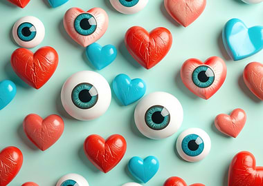 Hearts and Eyes Pattern on Blue