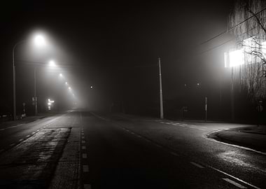 Foggy Night Road