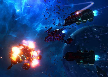 Space Battle with Spaceships and Explosion