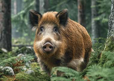 Wild Boar Portrait in Forest