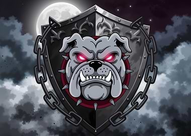 Bulldog Shield Emblem with Glowing Eyes