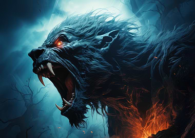Fierce Werewolf Roaring in the Night