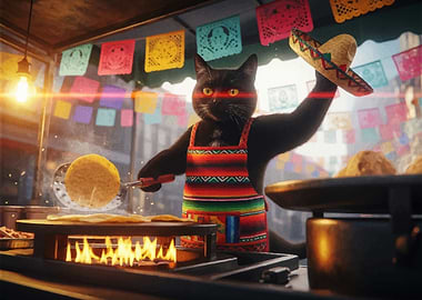 Cat Chef Cooking Mexican Food