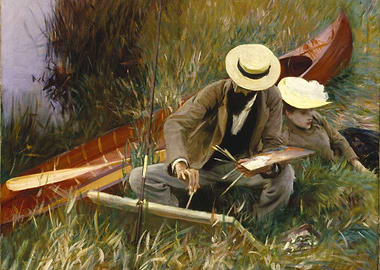 Artist Painting Outdoors with Companion