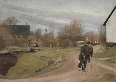 Old Man Walking in Rural Landscape