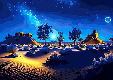 Desert Night Landscape with Ruins