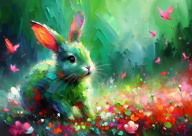 Colorful Bunny in a Floral Meadow