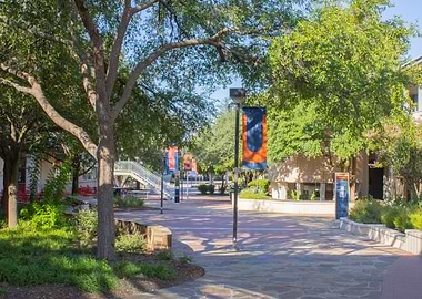 UTSA Paseo Walkway with Banners at Main Campus
