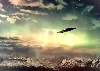 UFO over Snowy Mountains