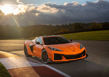 Orange Corvette Z06 on Racetrack