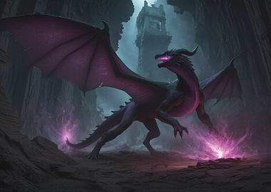 Purple Abyss Dragon in Dark a Fantasy Landscape
