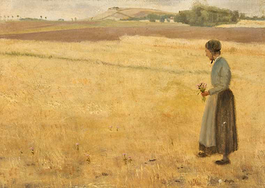 Woman in Field with Flowers Painting