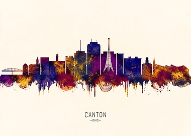 Canton Ohio Skyline Watercolor Art