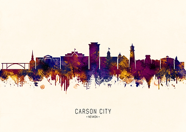 Carson City Nevada Skyline Watercolor