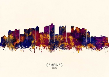 Campinas, Brazil Skyline Watercolor