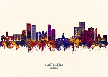 Cartagena, Colombia Skyline Watercolor
