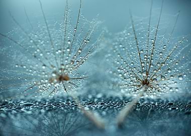 Dandelion Seeds with Water Droplets