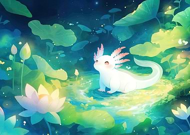 Axolotl in Lotus Pond