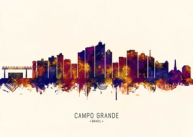 Campo Grande Brazil Skyline Watercolor