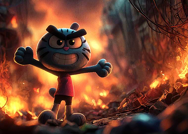 Gumball in fiery destruction
