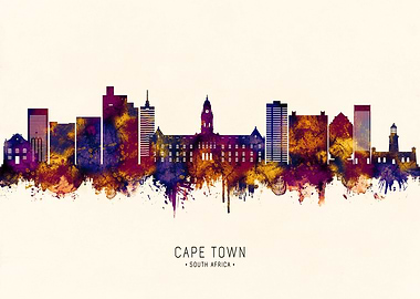 Cape Town Skyline Watercolor Art