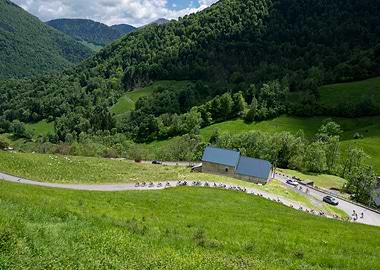 Cycling race in mountain landscape