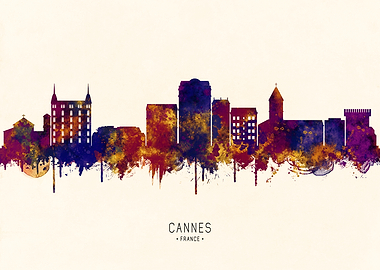 Cannes France Skyline Watercolor Silhouette