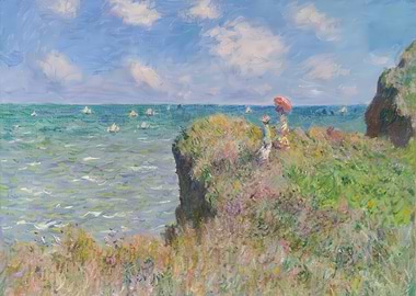 Impressionist Seascape with Figures and Boats