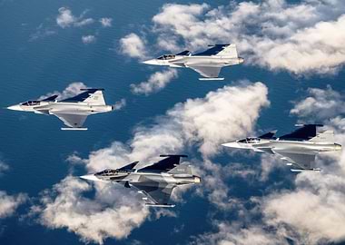 Four Gripen Fighters in Formation Flight