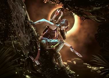 Lara Croft climbing in the jungle