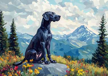 Great Dane Dog in Mountain Landscape Painting | Gentle Giant Dog Art