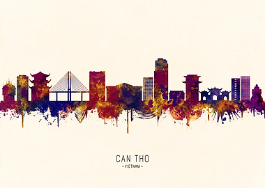 Can Tho, Vietnam Skyline Watercolor Art