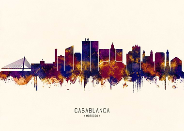 Casablanca Morocco Skyline Watercolor Art