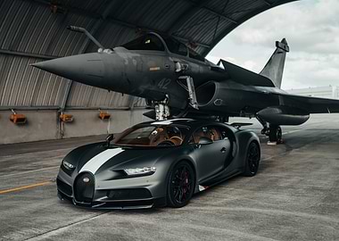 Bugatti Chiron and Fighter Jet