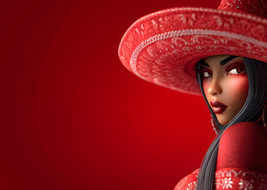 Red Sombrero Woman Portrait