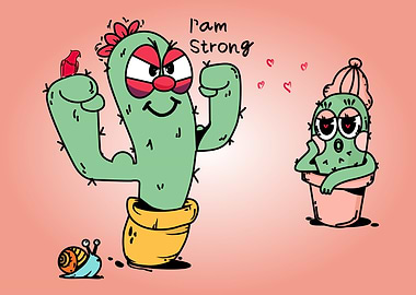 Cartoon Cactus: I am Strong