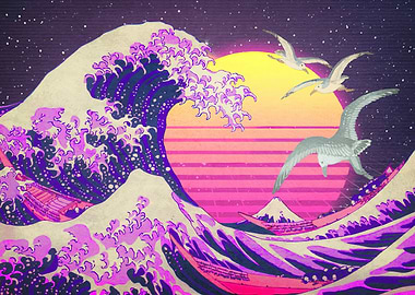 Synthwave Great Wave