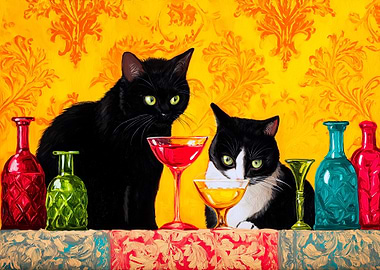 Cats and Cocktails Still Life Painting