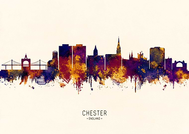 Chester England Skyline Watercolor