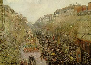 Impressionist Cityscape Painting with Crowd