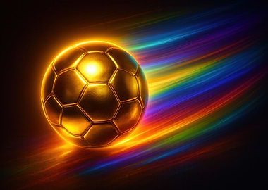 Golden Soccer Ball with Rainbow Trails