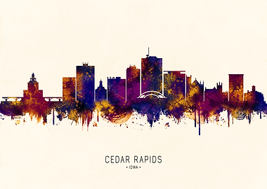 Cedar Rapids Iowa Skyline Watercolor
