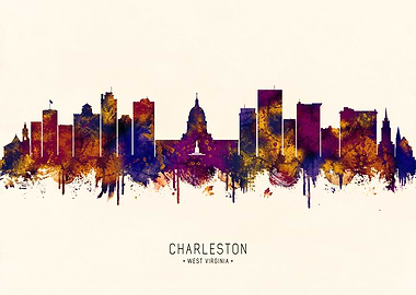 Charleston, West Virginia Skyline Watercolor