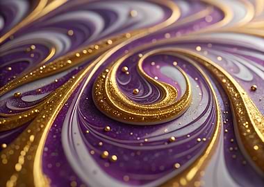 Swirling Purple, White, and Gold Abstract